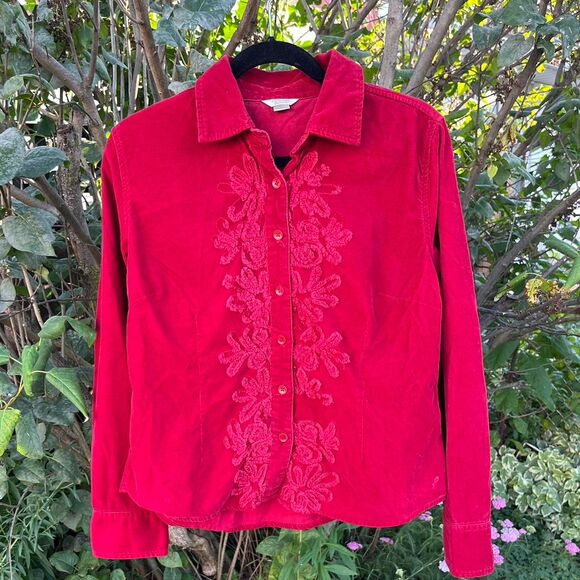Vintage Christopher & Banks Embroidered Red Button Up Blouse - Picture 3 of 8